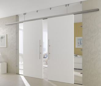 White painted double doors with 2 side panels and top panel - sliding doors