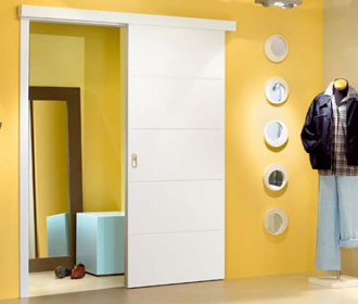 White door with grooves - sliding door with frame