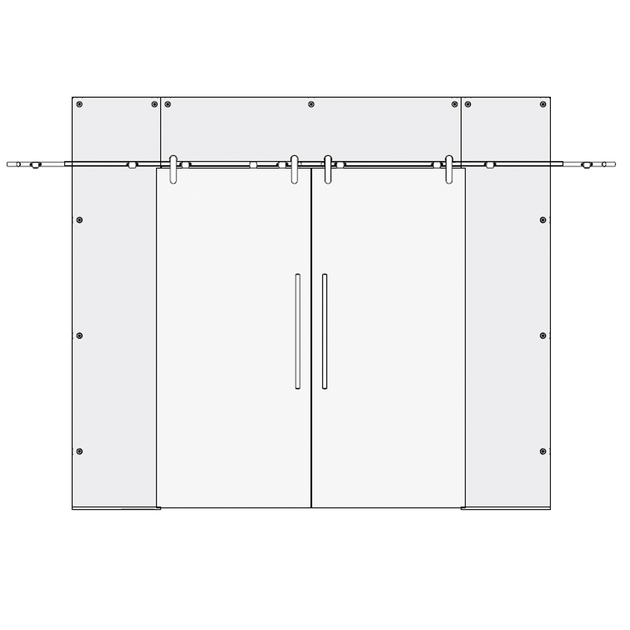 Glass Partition Type 3 double sliding doors with top and 2 side panels