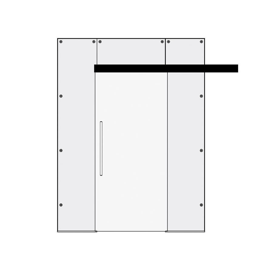 Glass single sliding door with top and side panels