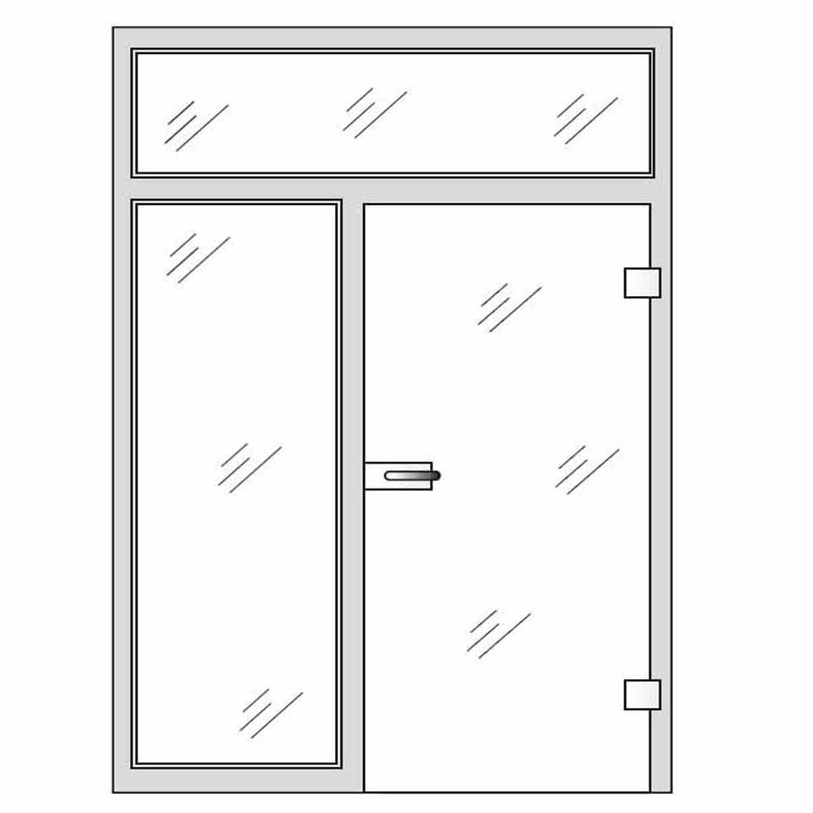 Single glass door with top and side panels