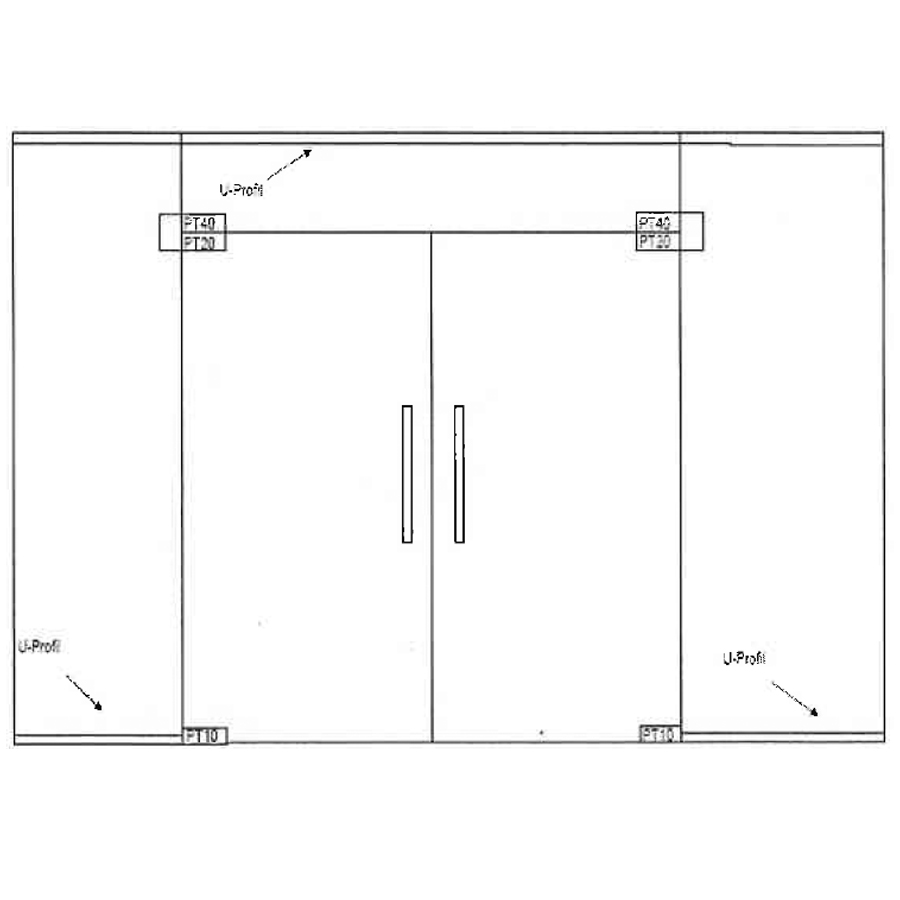 Swing glass double doors with top and two side panels