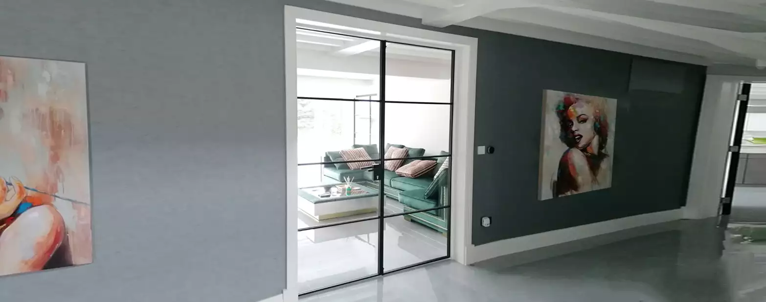 black industrial style double doors