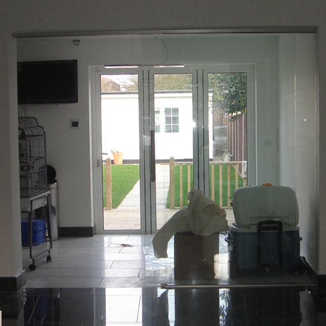 Clear glass sliding doors wall partition