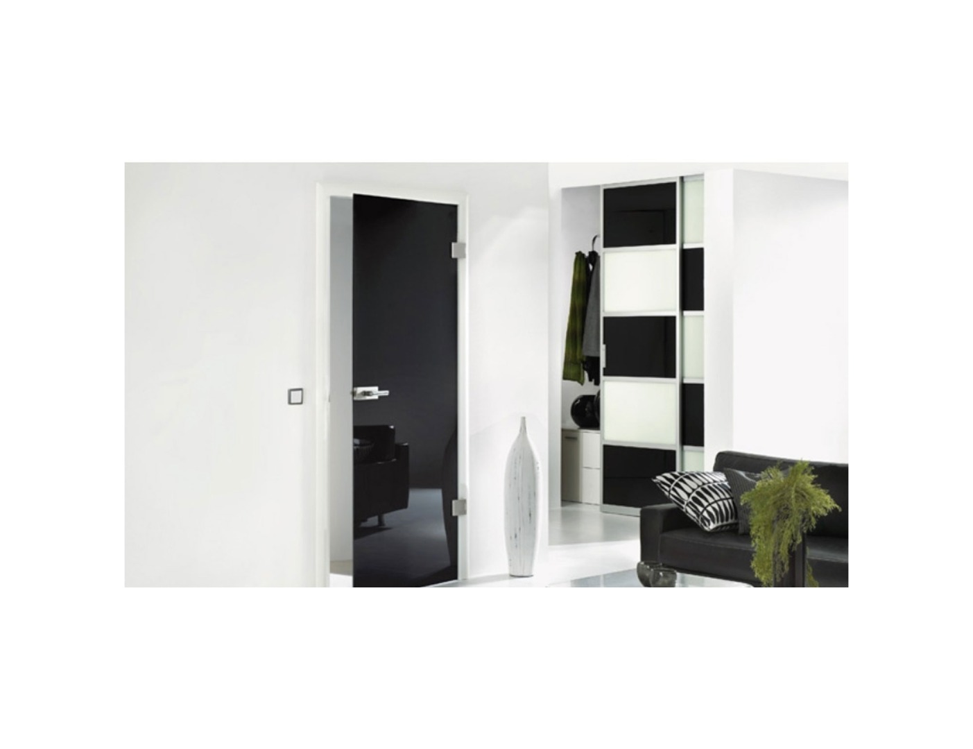 Black Laminate Glass Doors - Bespoke Black Glass Doors With Mirror Effect